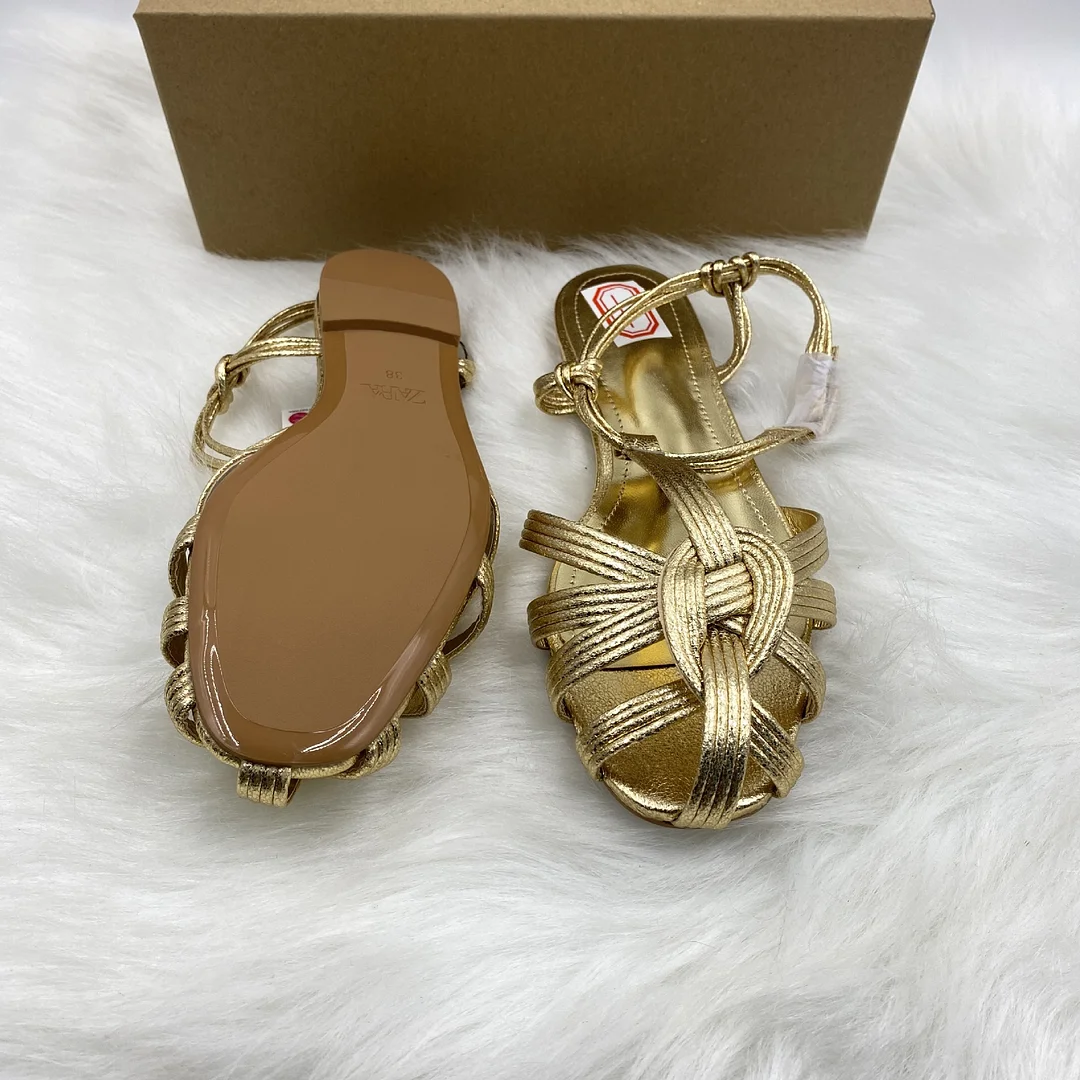 Breakj Breakj Home 2025 New Ins Fashion Show Gold With Simple Toe Women's Shoes Sandals