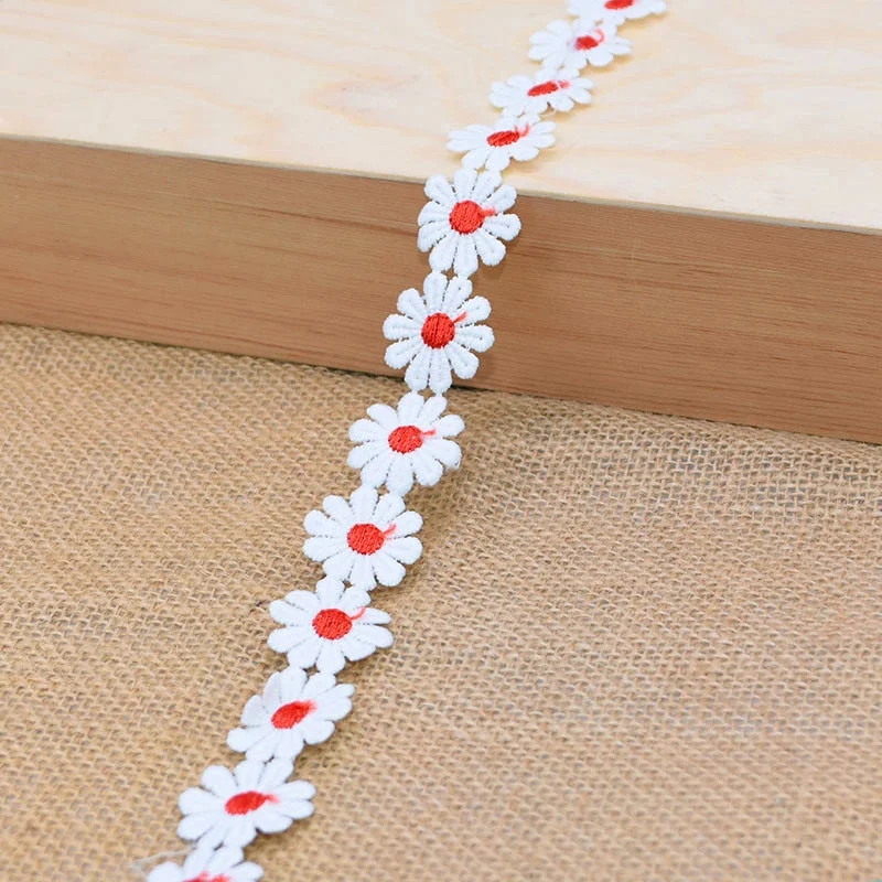 3Yards 25mm Colorful Daisy Flower Lace Trim Knitting Wedding Embroidered Diy Handmade Patchwork Ribbon Sewing Supplies Crafts