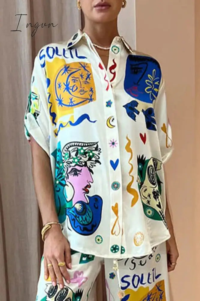 Ingvn - Casual Print Patchwork Turndown Collar Tops Yellow / S Tops/Blouses & Shirts