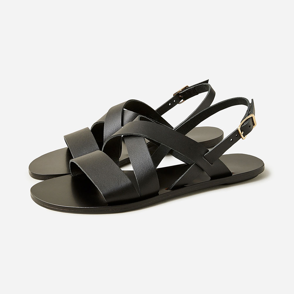 Black Vegan Leather Wide Strap Slingback Flat Sandals for Women Nicepairs