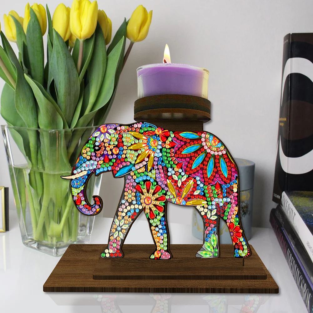5D DIY Elephant Desktop Diamond Painting Art Candle Holder Home Decor 