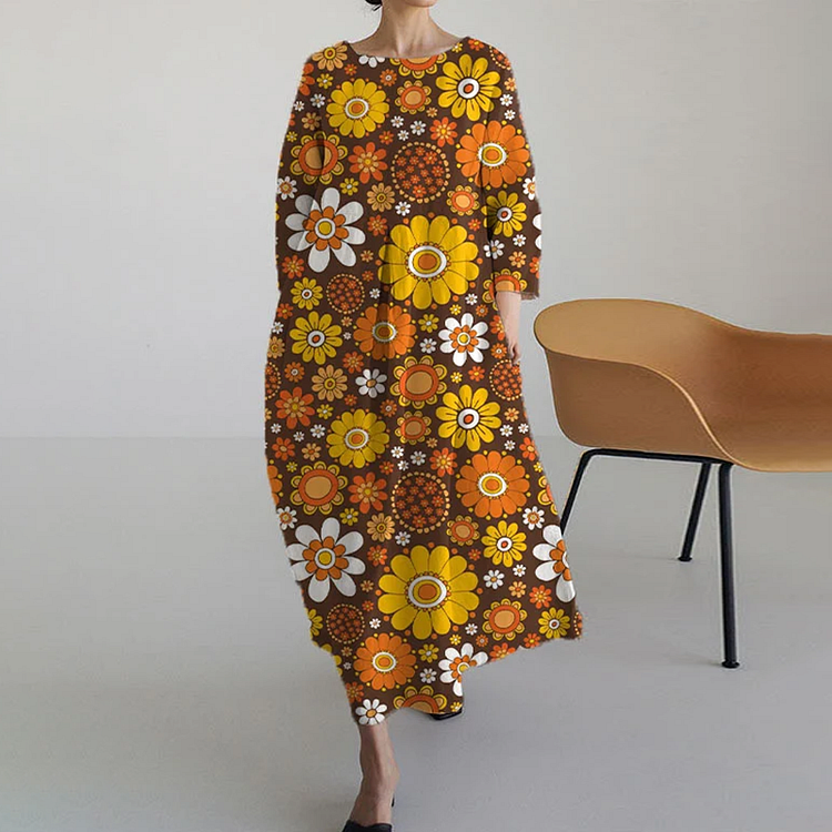 VChics Women's Sunshine Floral Pattern Design Casual Printed Dress