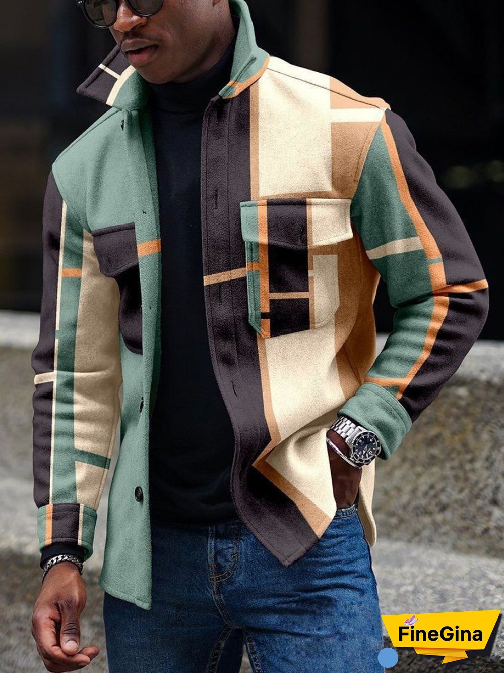 Apricot Men's Casual Geometric Pattern Jacket 004