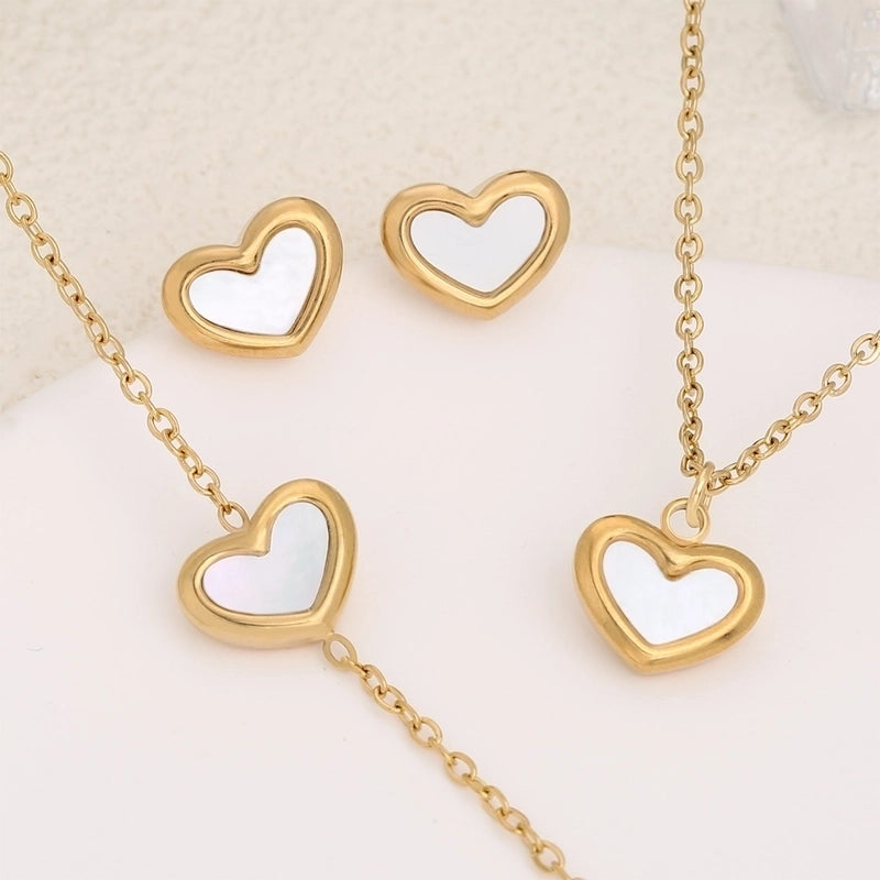 Princess Sweet Round Heart Shape 304 Stainless Steel Imitation Pearl Rhinestone Jewelry Set