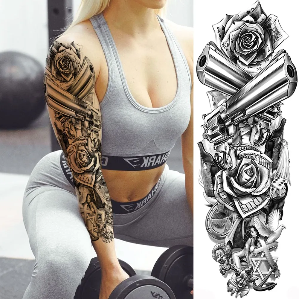Body Art Full Arm Leg Sleeve Tatoo Big Animal Tiger Lion Temporary Tattoos For Men Women Water Transfer Fake Tattoo Stickers