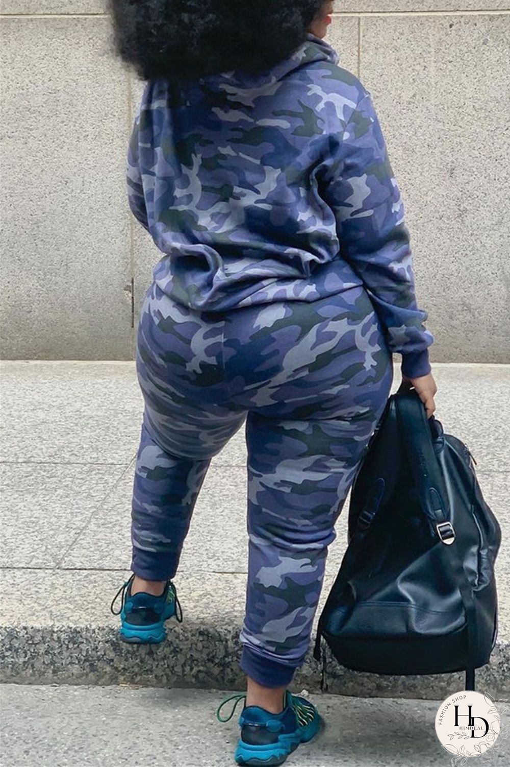 Camouflage Fashion Casual Camouflage Print Basic Hooded Collar Plus Size Set