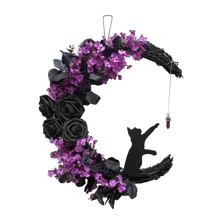 Halloween Wreath Garland Gift Moon Door Wreath Home Decor(Purple) gbfke
