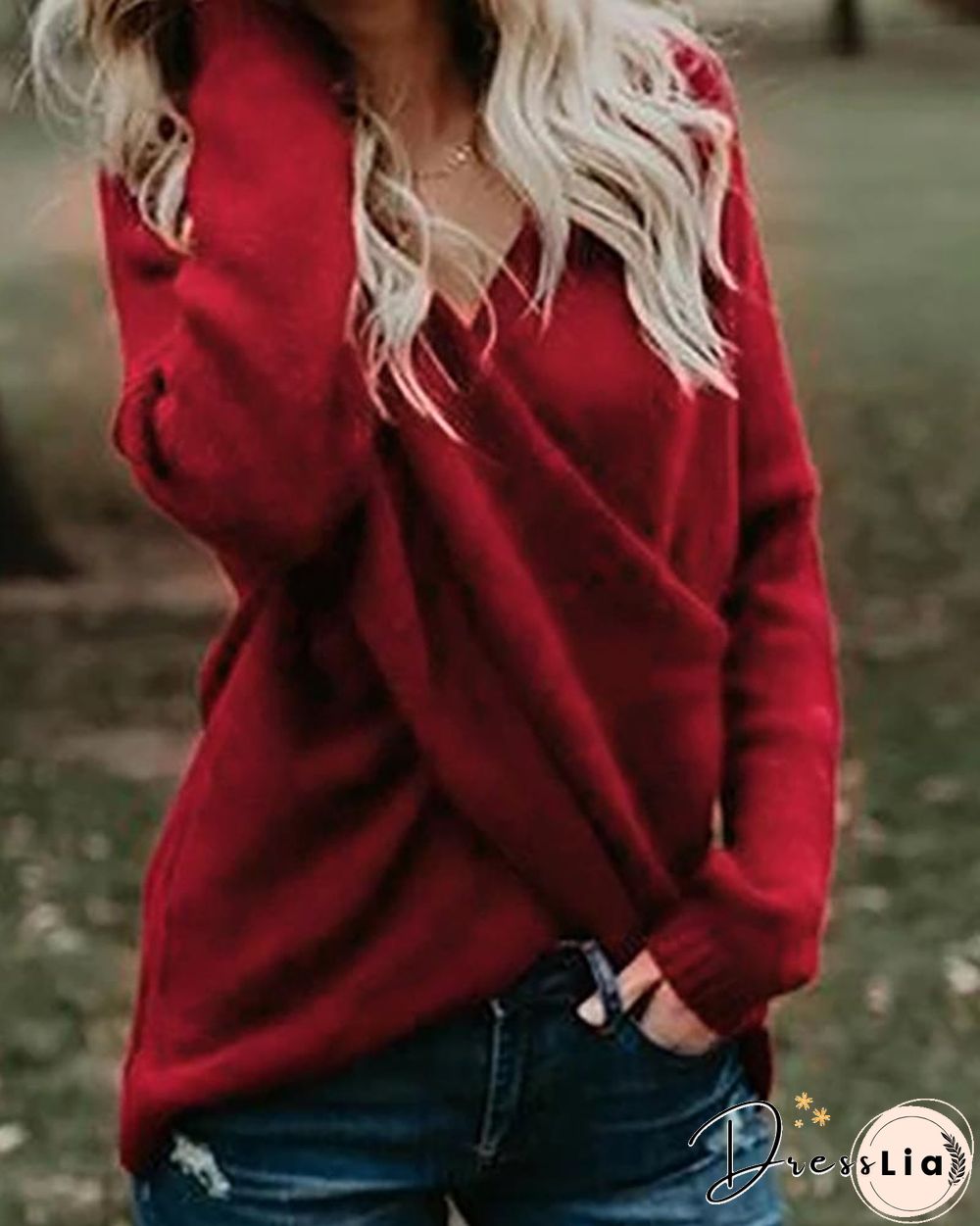 Solid Long Sleeve Casual Sweater P15179