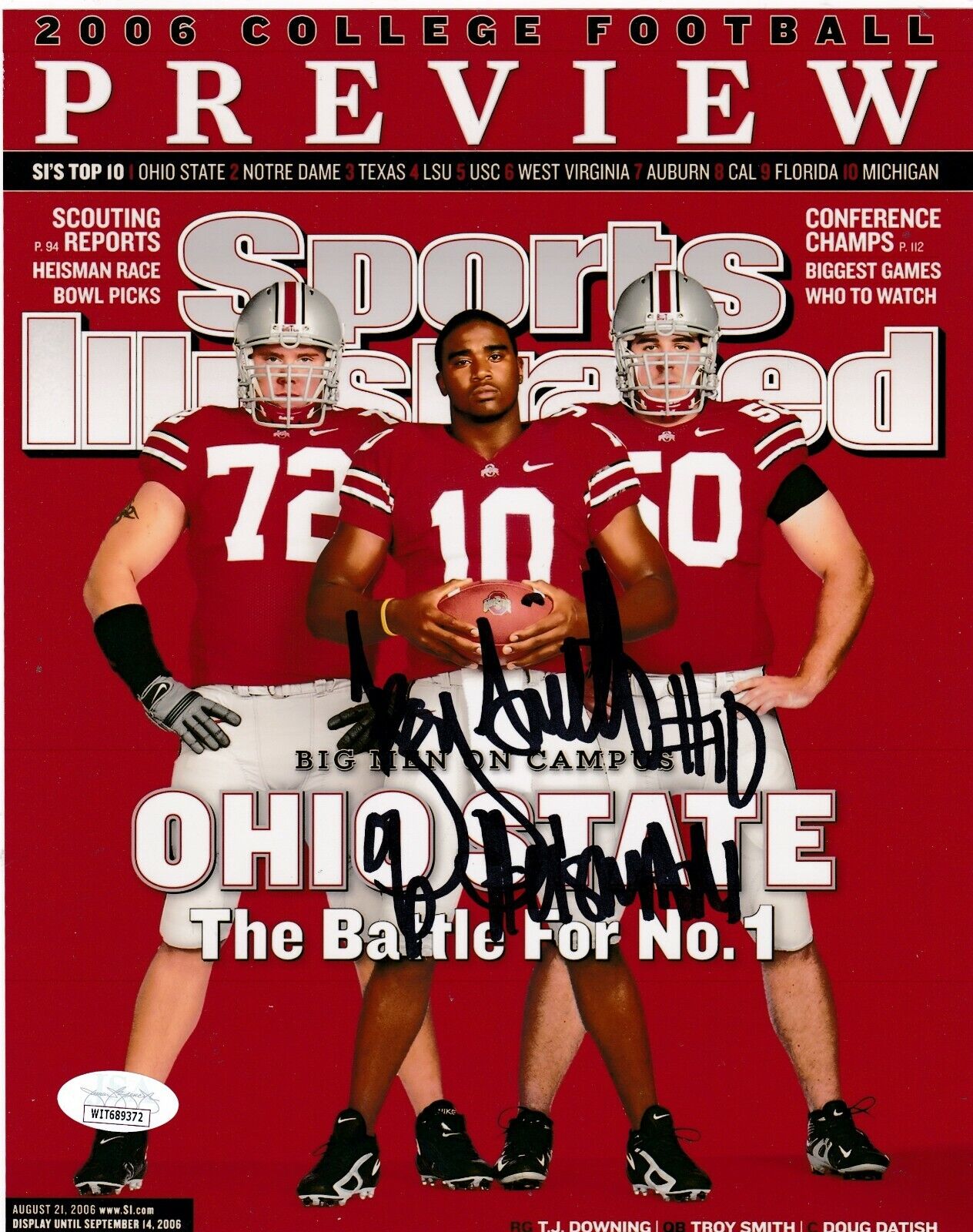 TROY SMITH OHIO STATE BUCKEYES HEISMAN 06 JSA SPORTS ILLUSTRATED SIGNED 8x10