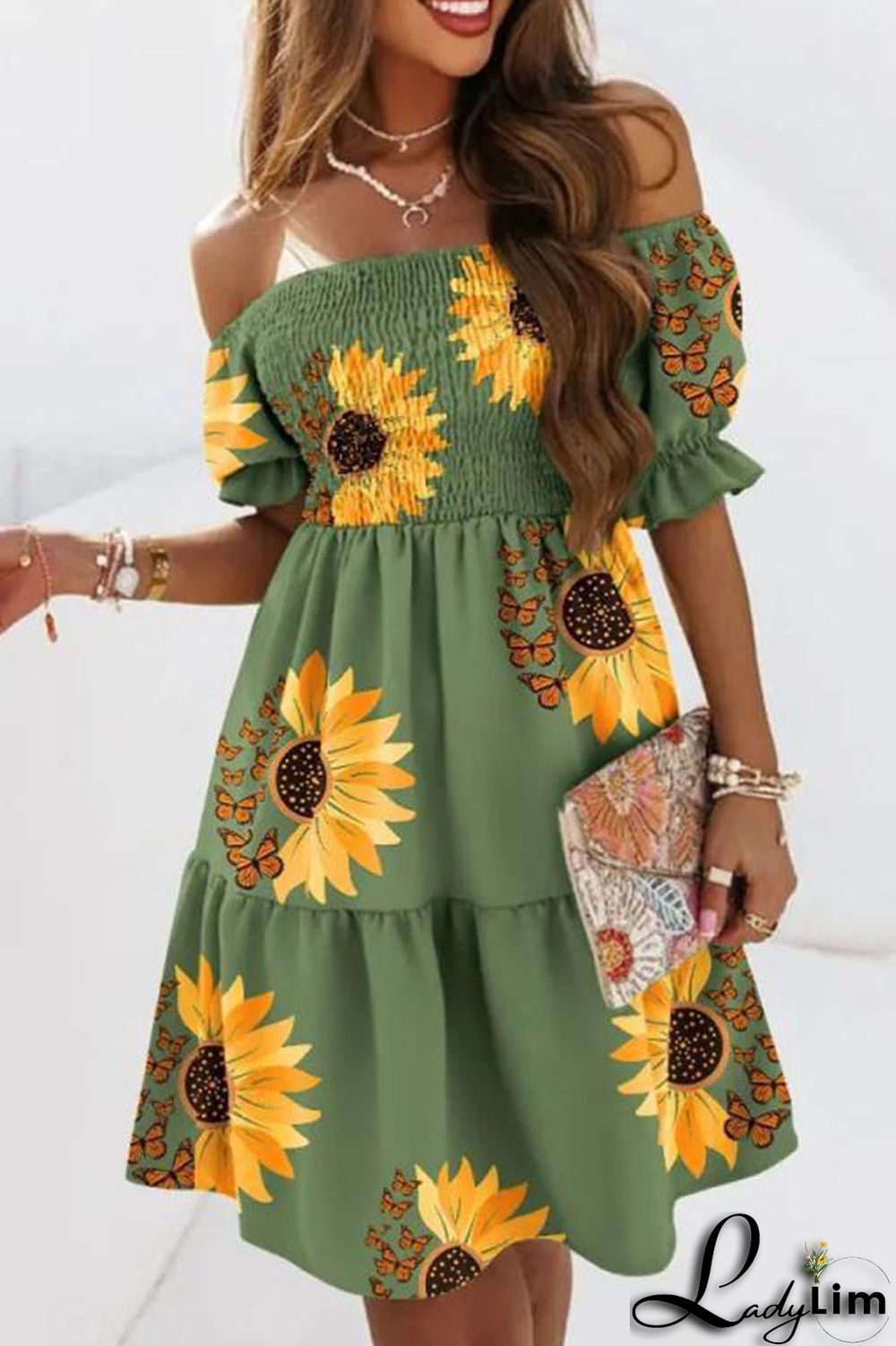 Blue White Fashion Sweet Print Patchwork Fold Off the Shoulder A Line Dresses