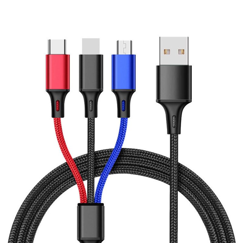 3-in-1 Charging Cable with Nylon Cord for IOS, Type C, and Micro USB ...