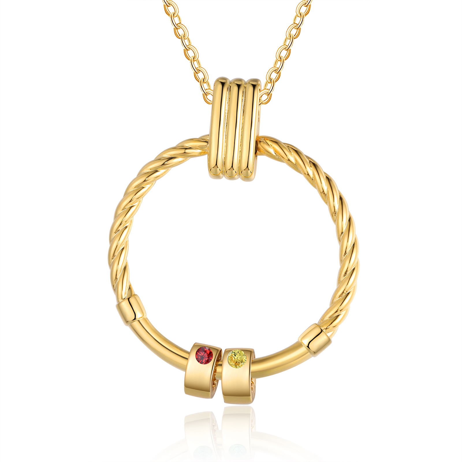 2 Names - Personalised Circle Pendant Necklace Custom Birthstones & Names Necklace Birthday Gift for Her-Jessemade AU