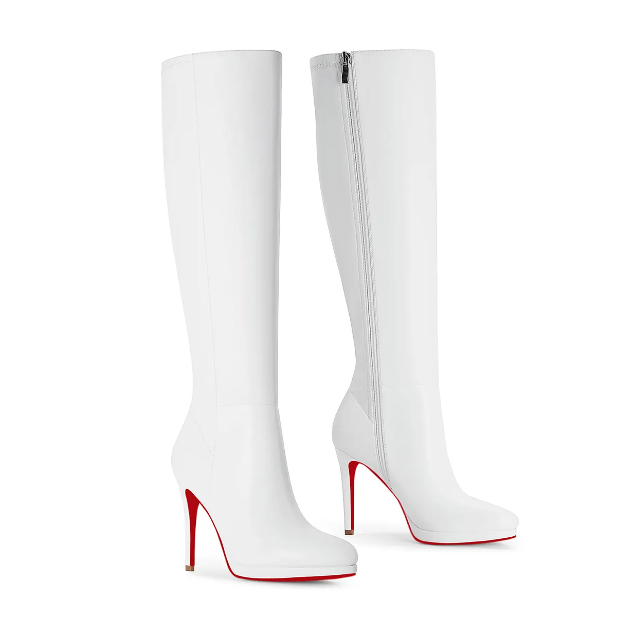 105mm/4.1 Inch Fashion Knee High Boots Platform Heel Boots Red Bottoms Shoes-vocosishoes