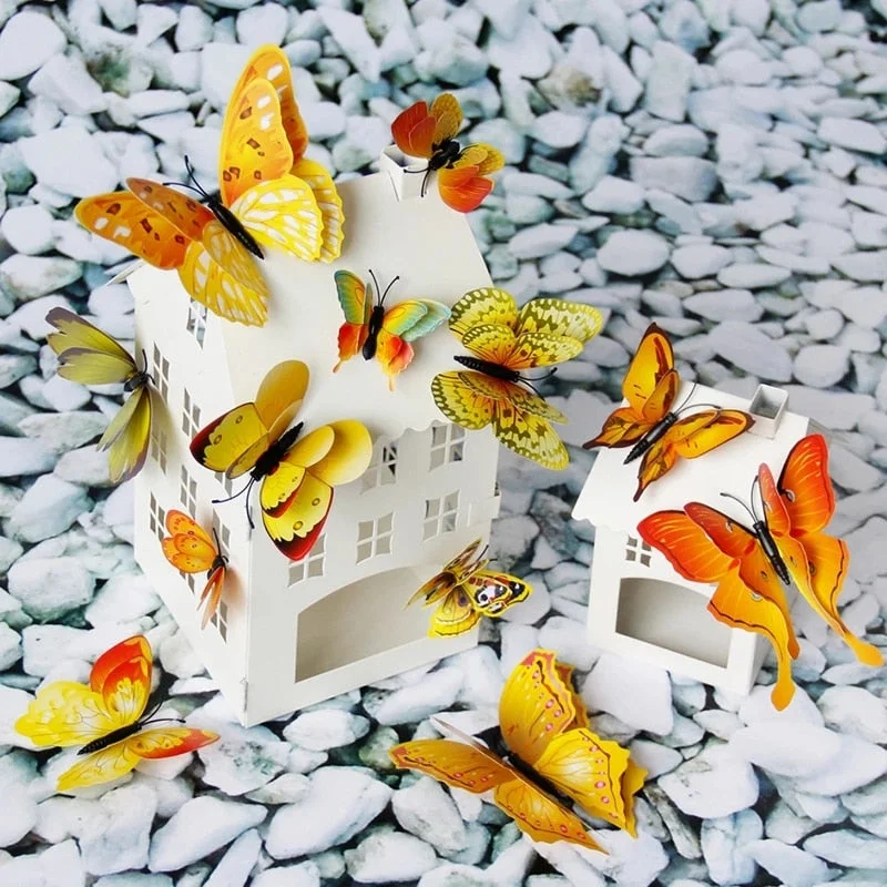 New style 12Pcs Double layer 3D Butterfly Wall Sticker on the wall Home Decor Butterflies for decoration Magnet Fridge stickers