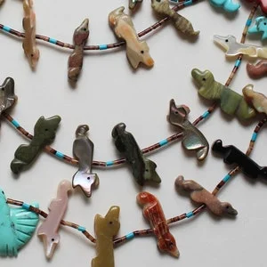 pornhint Pornhint Zuni vintage fetish necklace, turquoise eagle, 42 fetishes, 2 strands, heishi beads