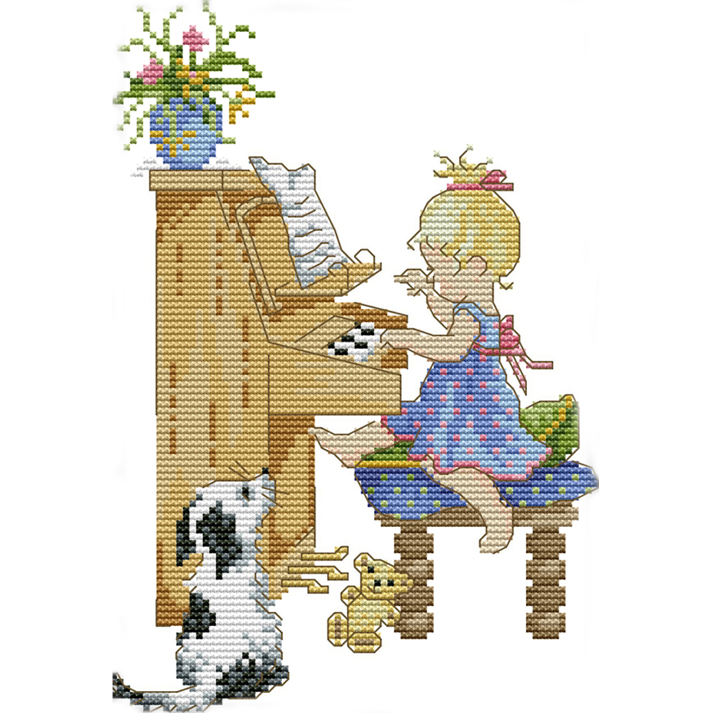 

Playing Piano - 14CT Stamped Cross Stitch - 19*27CM, 501 Original