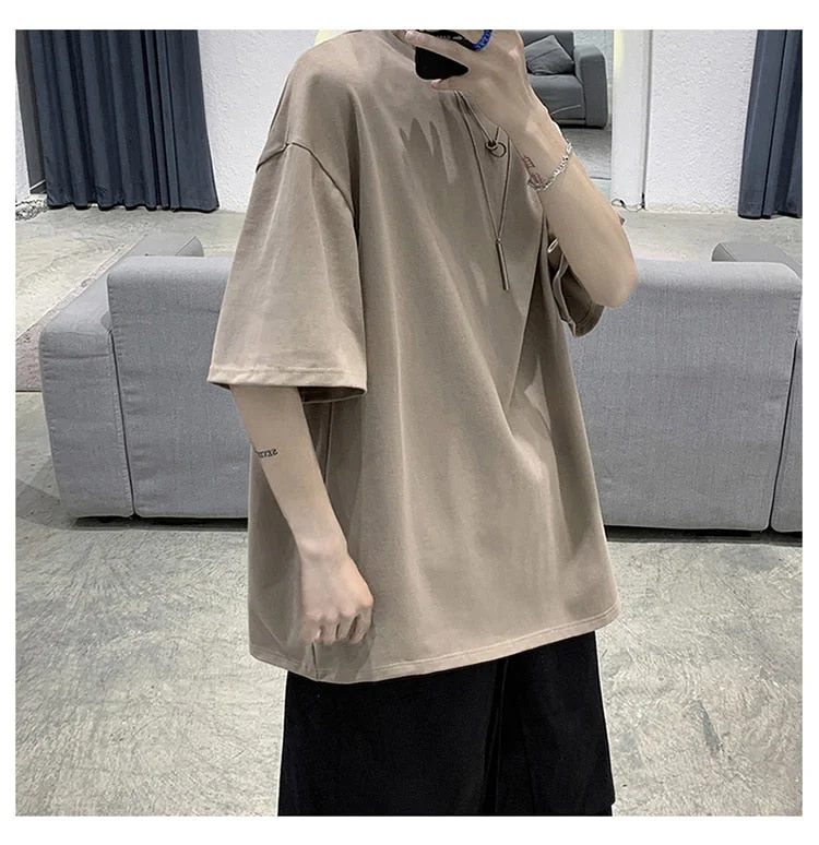 Aonga 100% Cotton Five Half Sleeve Men's Women Summer T-Shirt Loose Short-Sleeved Casual Basic Shirt O Neck Solid Color Oversize