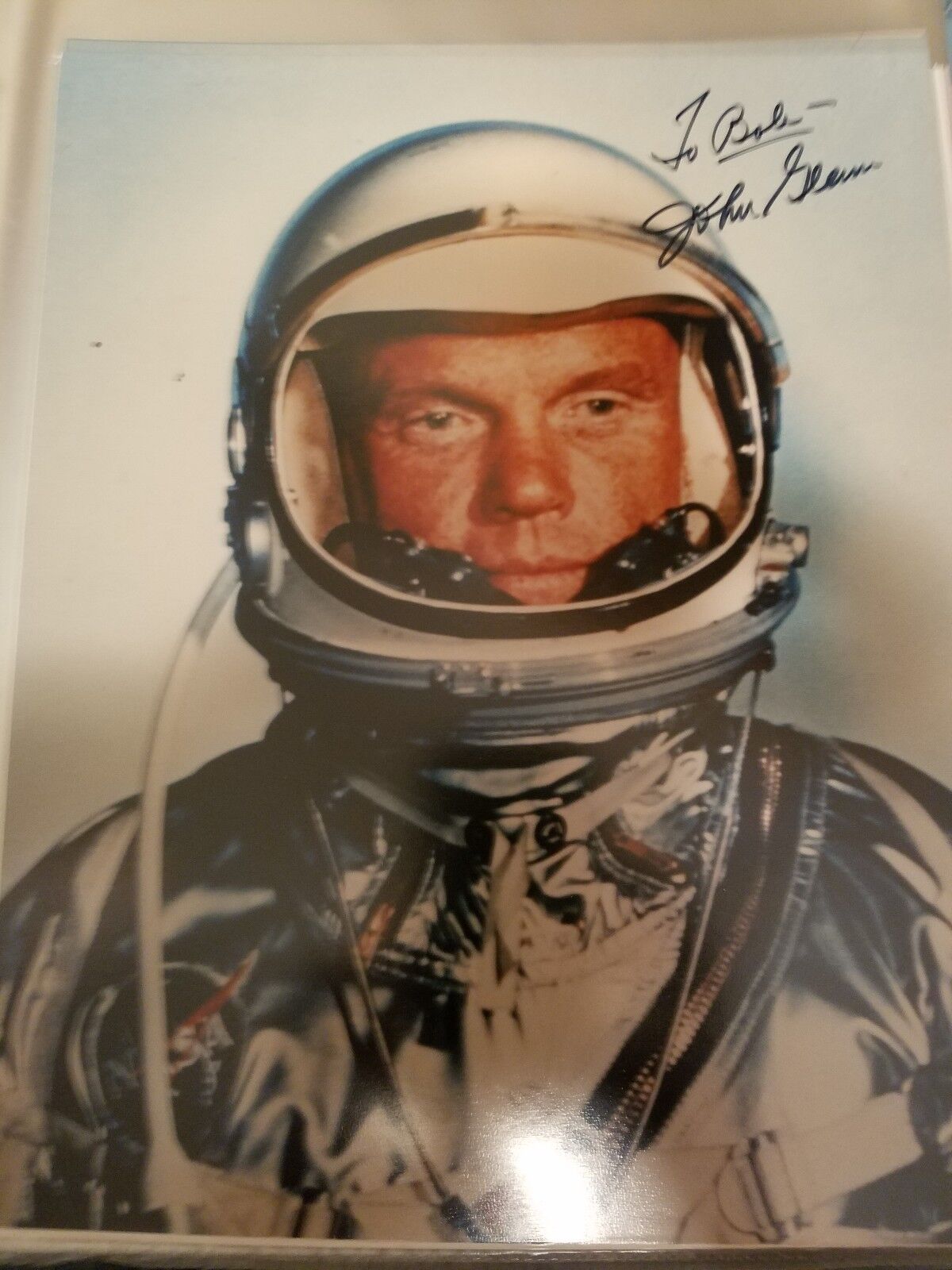 ASTRONAUT JOHN GLENN HAND SIGNED AUTOGRAPHED COLOR Photo Poster painting TO BOB