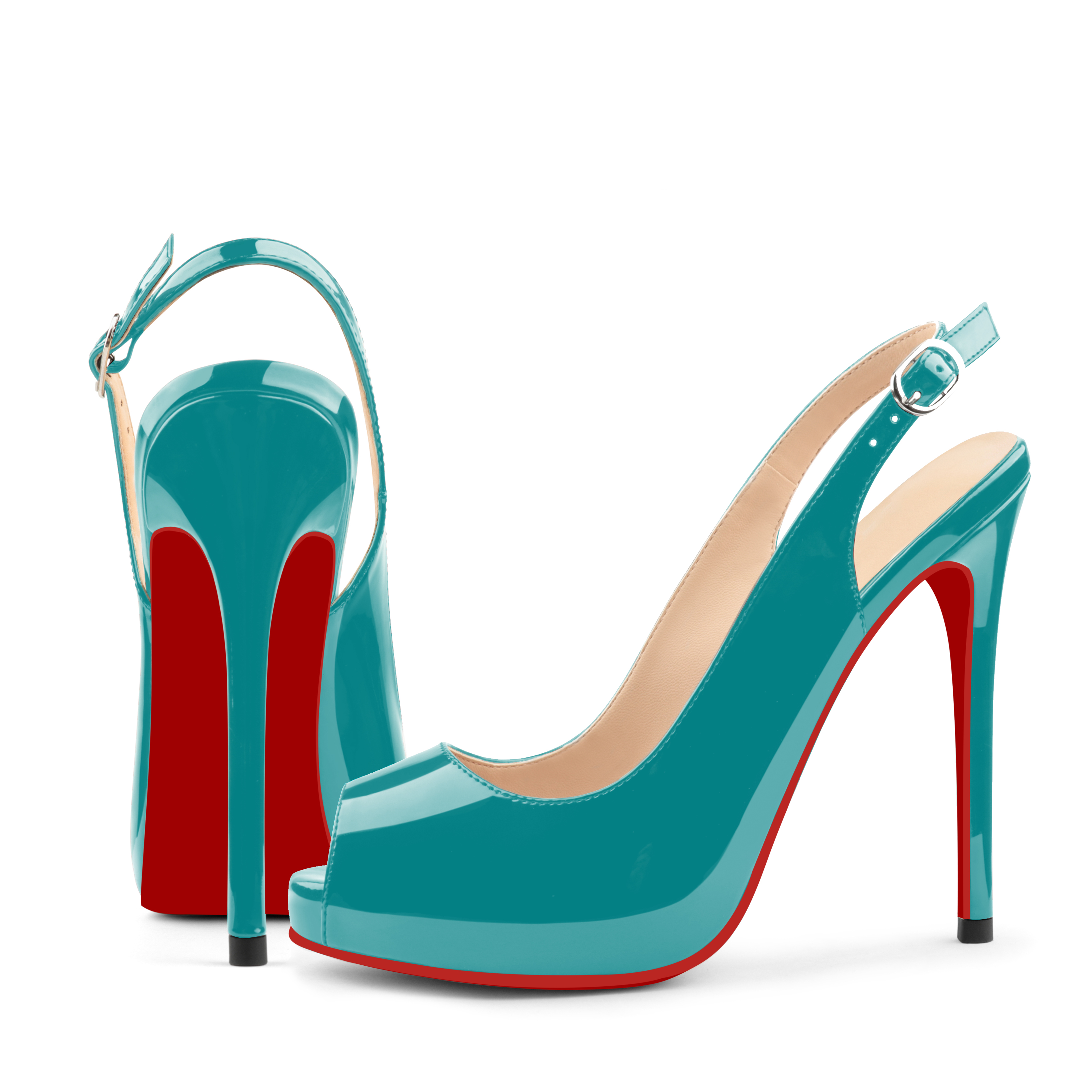 120mm Red Bottom Elastic Strap Slingback Sandals Peep Toe Platform Stilettos Black Patent Heels-MERUMOTE