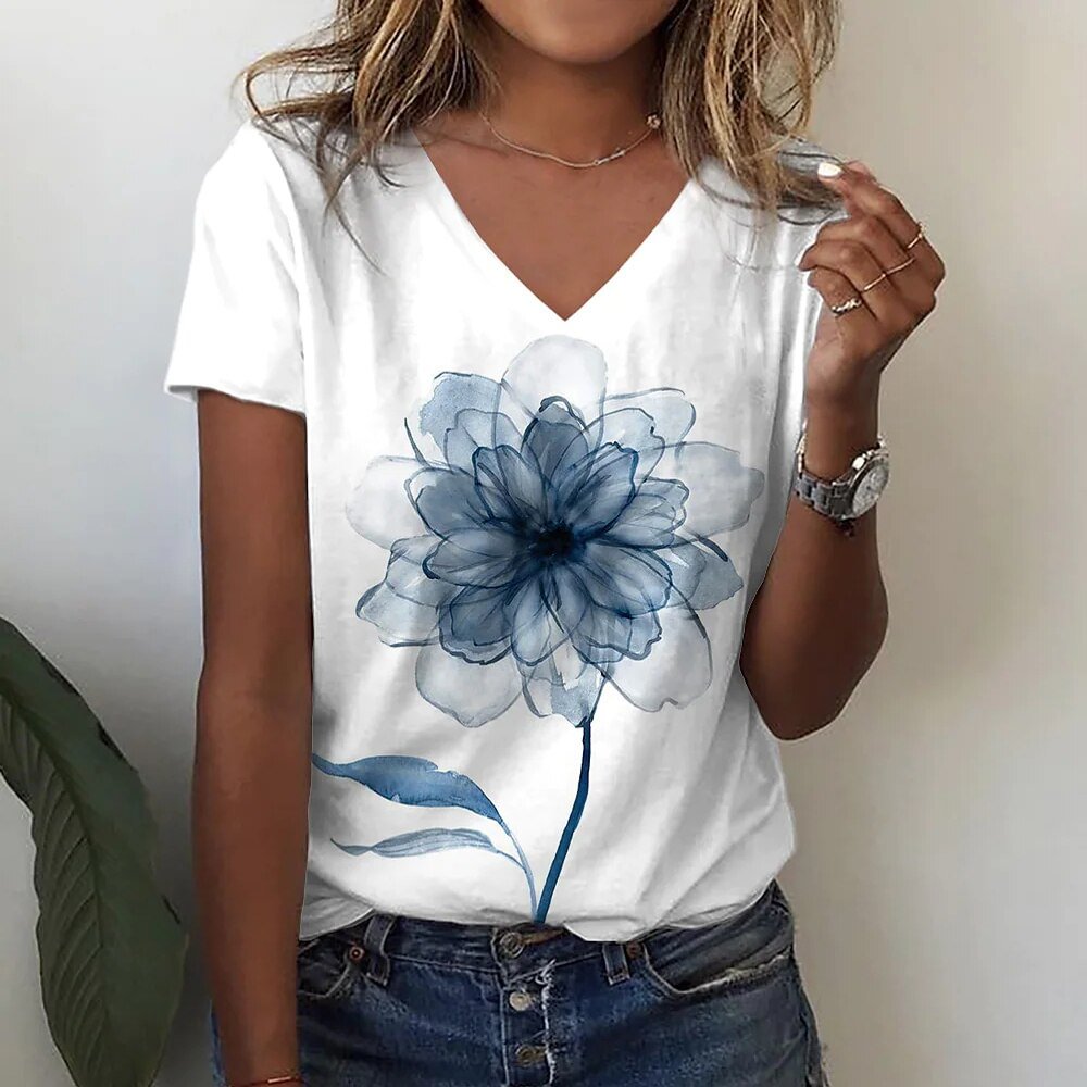 Fashion Women's T Shirt Love Print V-neck Female Short Sleeve Harajuku Tops Ladies T-shirts Oversized Tee Shirt Women Clothing