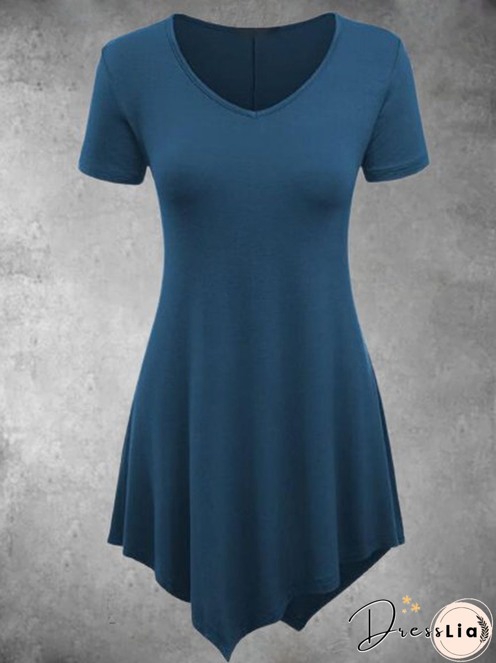 Vintage Plain Plus Size Short Sleeves V Neck Casual Tops