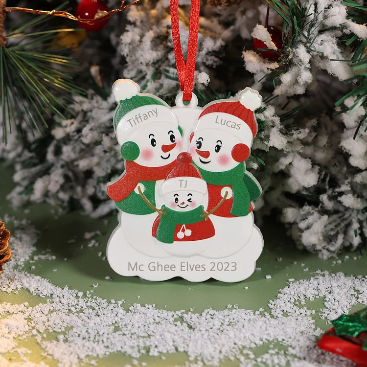 Personalized 3 Names & Text Snowman Christmas Ornament Resin Christmas Tree Pendant for Family 