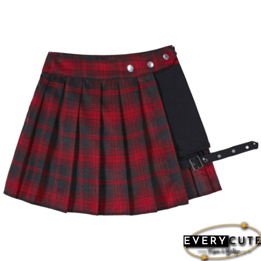Women Summer Plaid Pleated Skirt Culotte High Waist A-Line Pantskirt