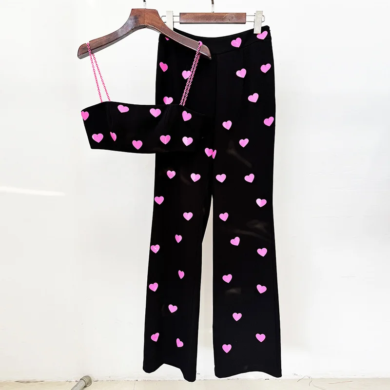 Nigikala Nigikala 2025 New Star Fashion Heart Shaped Liange带 Vest Pants Set Two-Sleeve