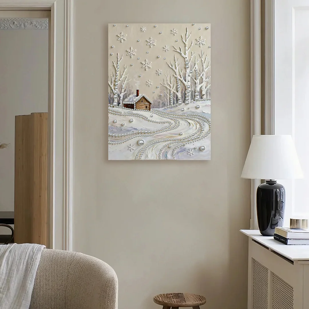 Snowy Field DIY Pearl Diamond Art Kits for Adults Home Decor With Frame 30x40cm