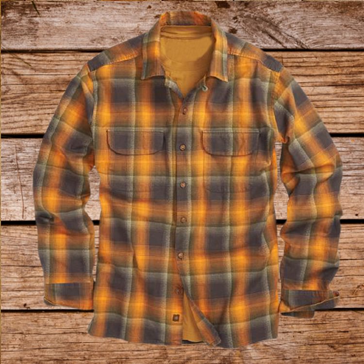 Men'S Basic Checked Long-sleeved Cotton Shirt
