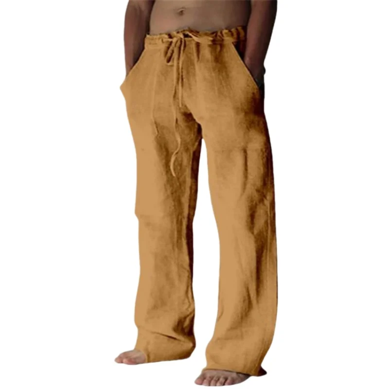 Bonusbad Men Fashion Loose Trousers Casual Cotton Linen Pants Breathable Gym Joggers Man Soild Wide Pants Running Sweatpants Man Clothes