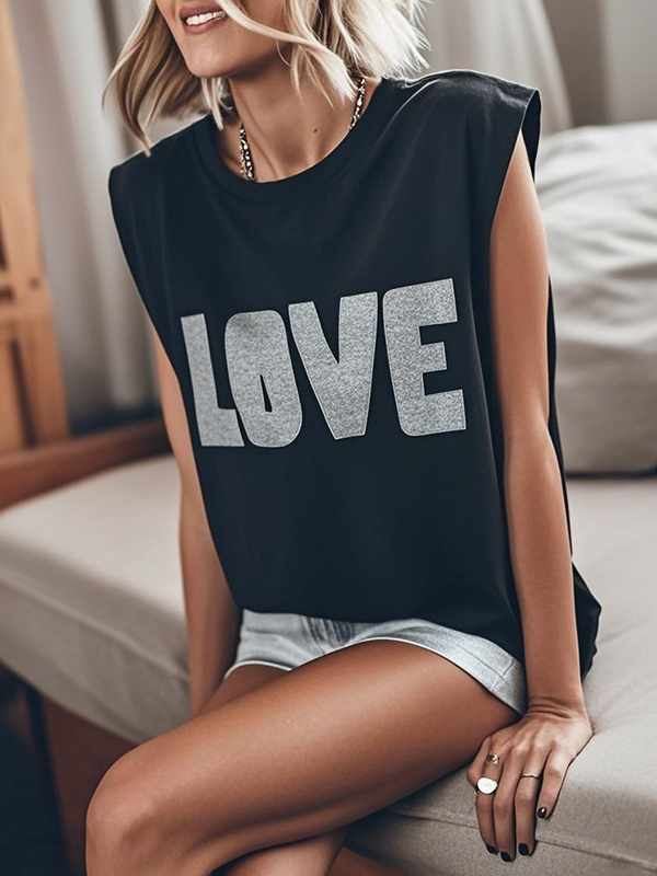 Retro Casual Love Letter Pattern Women's Vest tjj Shicloths
