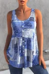 Plus Size Print Decorative Button Tunic Tank Top