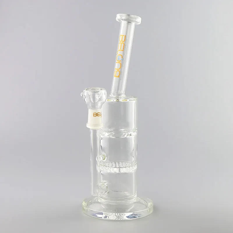 Two Honeycomb Bent Neck Glass Water Pipe with Logo