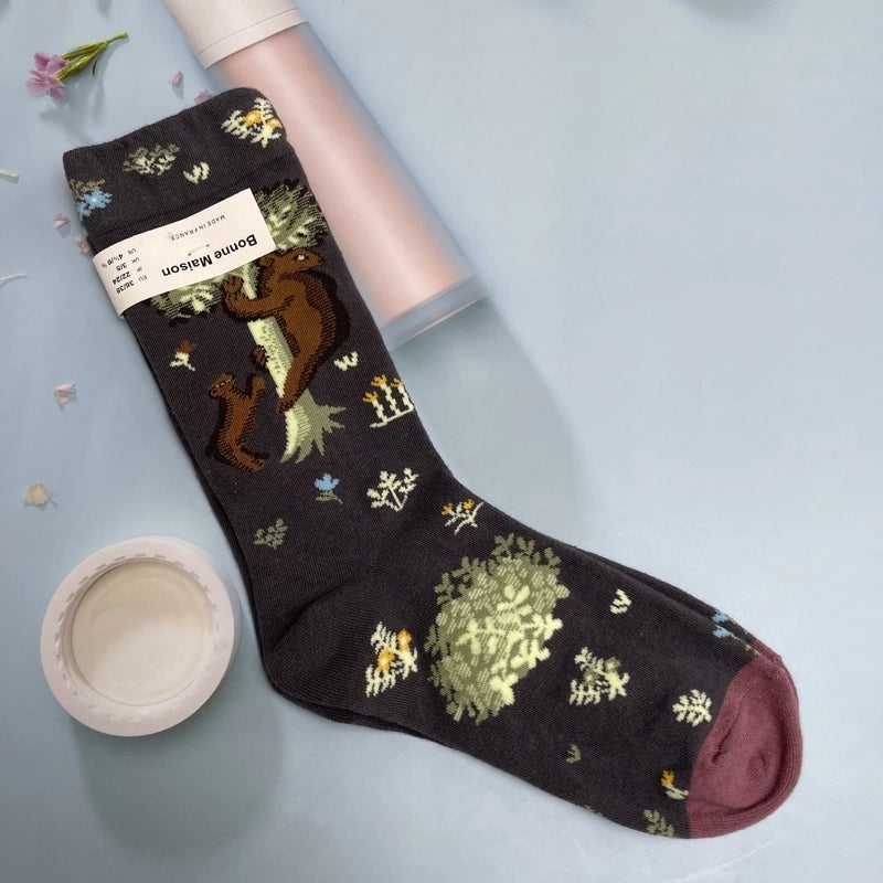 Women’s Minimalist Human Houndstooth Cotton Crew Socks A Pair