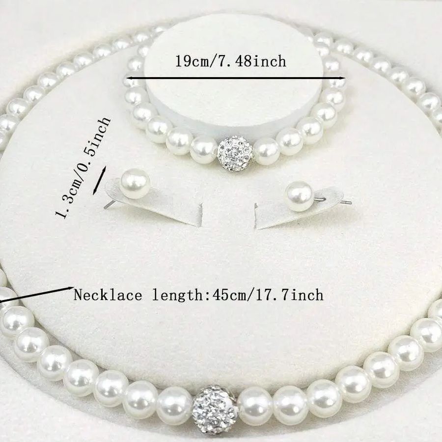 Tegooe 3PCS Imitation Pearl Jewelry Set with Rhinestone Accents - Wedding Party Gift