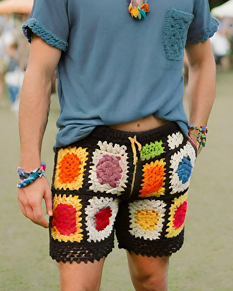 Men’s Boho Crochet Knit Shorts