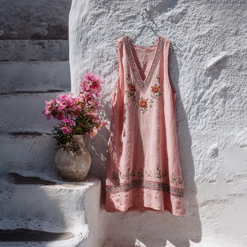 Retro Rose Embroidery Pattern Tank Dress wearshes