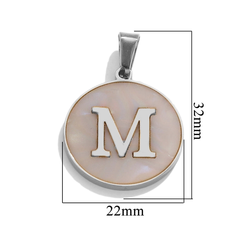 5 Pcs/package Minimalist Round Letter Stainless Steel Plating Inlay Pendant Jewelry Accessories