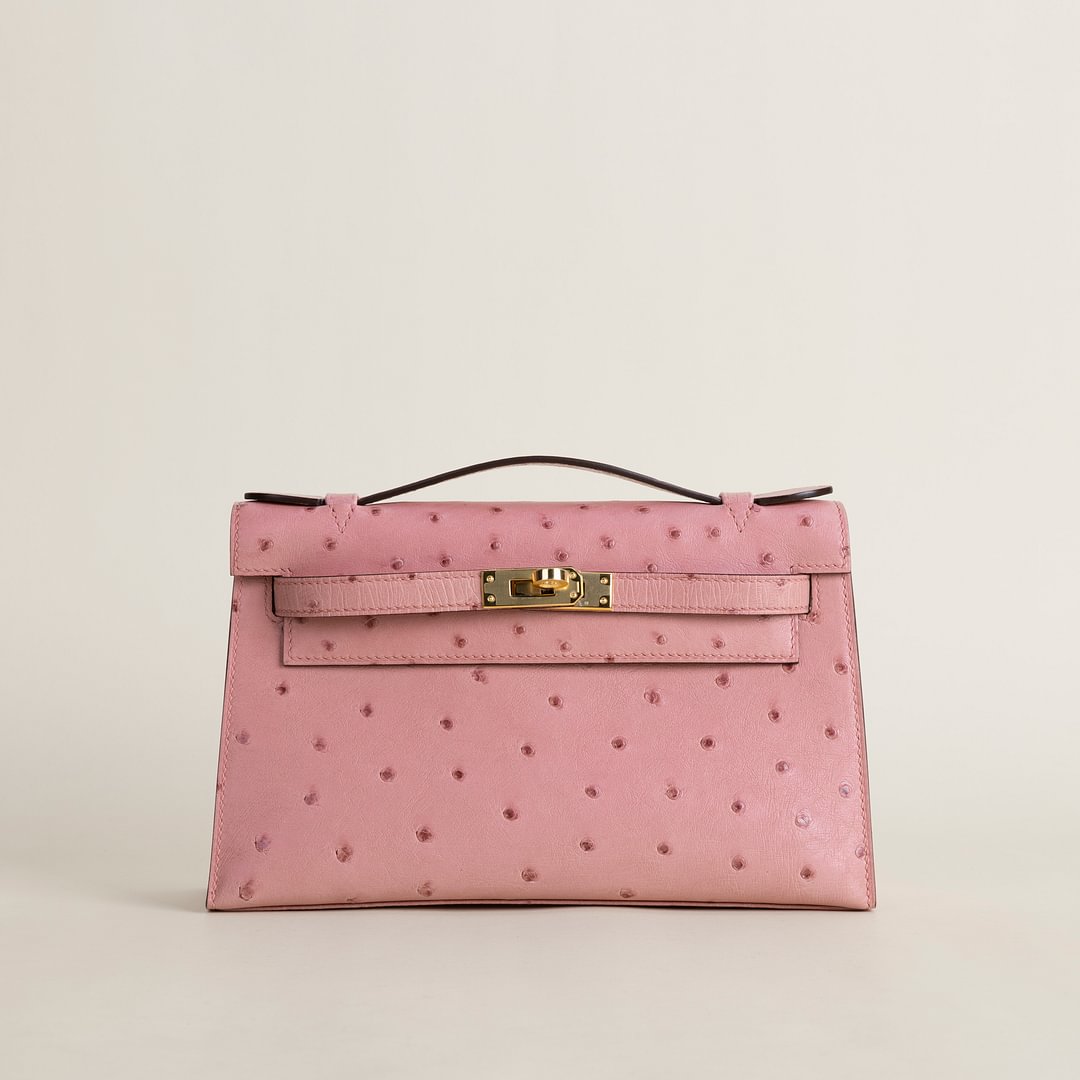 Kelly pochette Ostrich 94 Terre cuite GHW