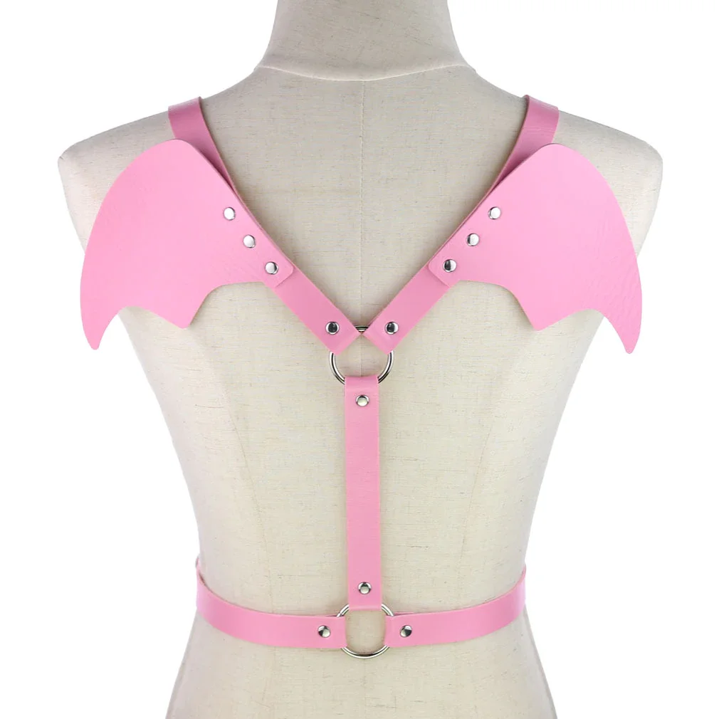 Billionm New Gothic Leather Retro Medieval Renaissance Angel Demon Wings 4 Color Cosplay Accessories Harness Top Tie Punk Body Belt