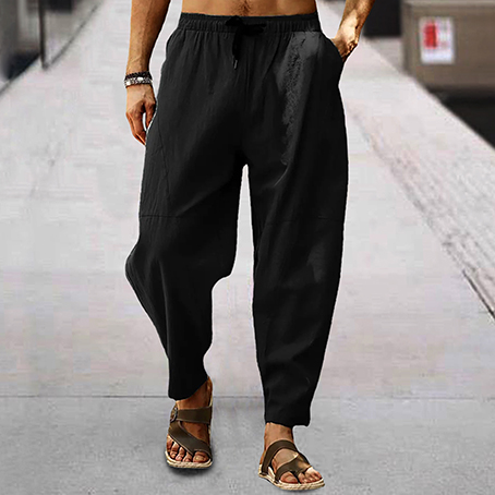 Men's Linen Loose Drawstring Hip-Hop Lantern Pencil Pants