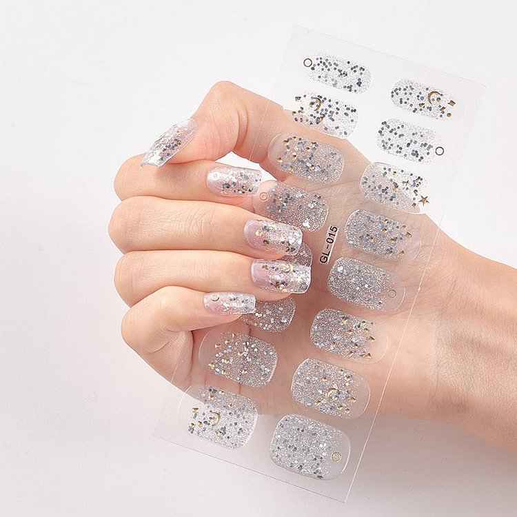 16 Tips/Sheet Glitter Series Powder Sequins Nail Decoration Nails Art Decoration Full Cover Nail Stickers Manicure Designed