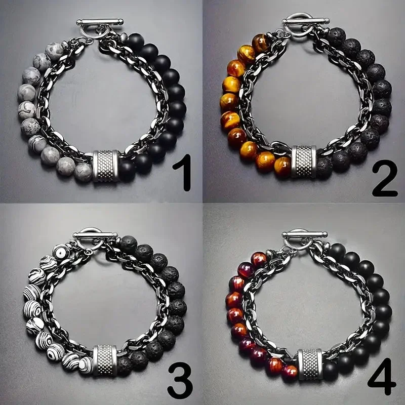 Steel Streaks Tiger Bead Bracelet