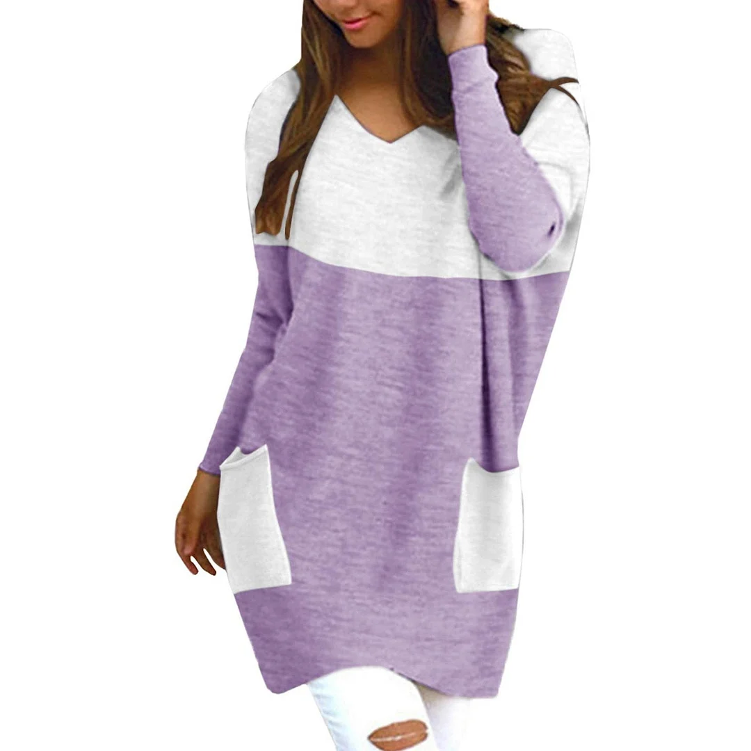 Fashion Knitted Long Blouse Shirt Loose Patchwork Tops Tee Casual Autumn Winter Ladies Female Women Long Sleeve Blusas Pullover