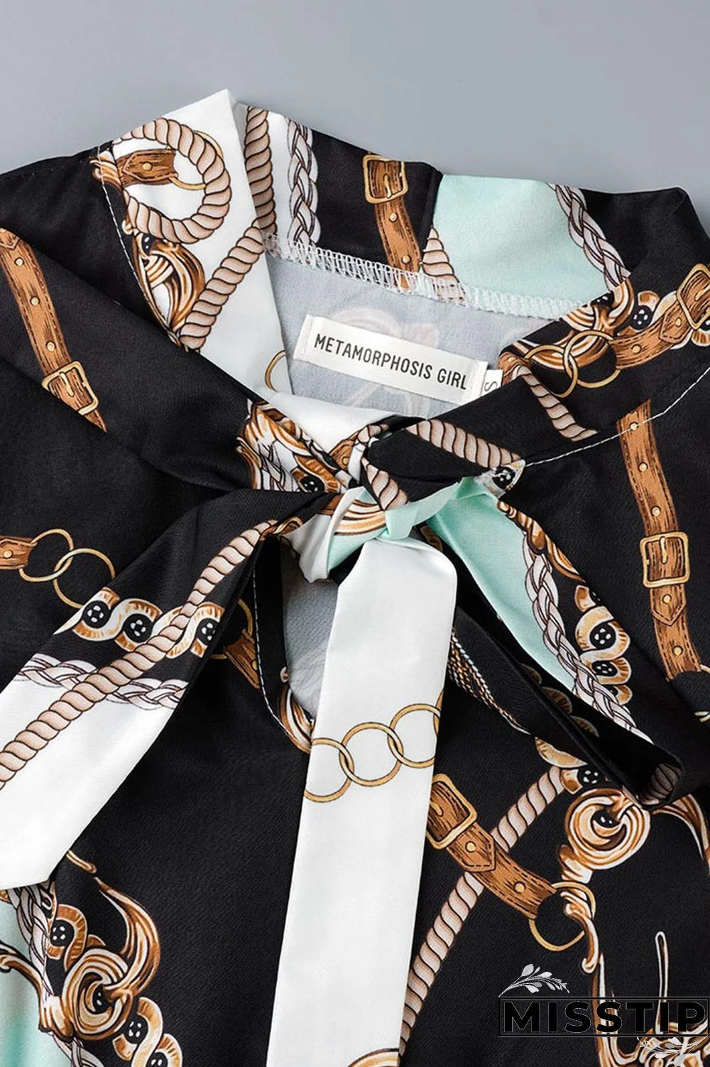 Black Casual Print Patchwork Fold O Neck Straight Dresses