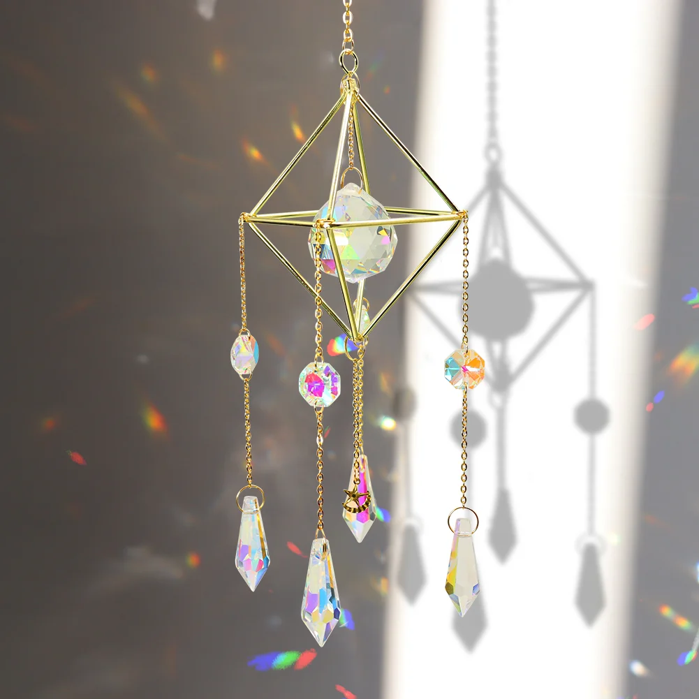 Crystal Sunburst Suncatcher Hanging Modern Star Moon Prism Handmade Pendant