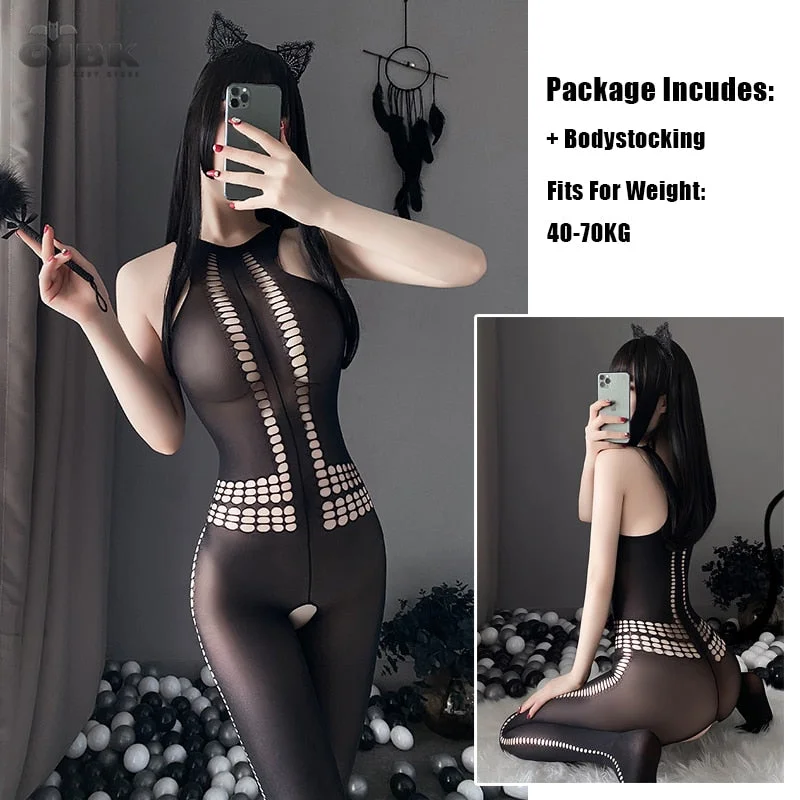 Womens Transparent Open Crotch Bodystocking Sexy Lingerie Erotic Tights Pantyhose Long Mesh Lingerie Body Stockings Jumpsuit New