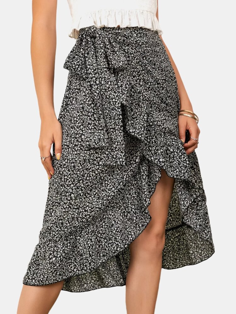 Floral Print Ruffle Tie Irregular Skirt For Women - Shop Trendy Women's Clothing | LoverChic