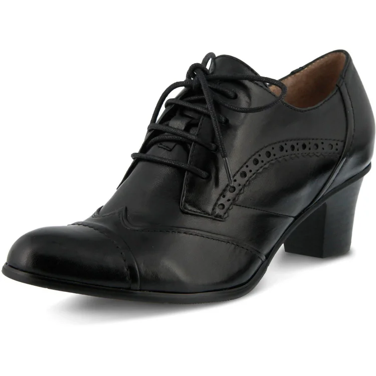 Black Round Toe Oxford Heels Lace up Vintage Wingtip Shoes |FSJ Shoes